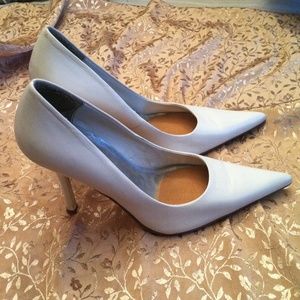 White Leather high heel shoes